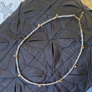 Blue faceted Labradorite Gemstone bead Necklace- 14k gold pailette disc spacers.